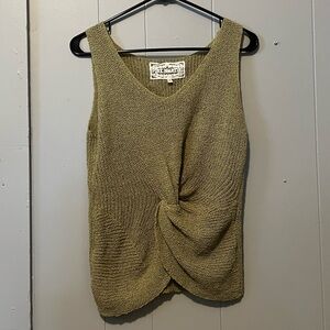 Pink Martini light wash olive green twist front tank top
